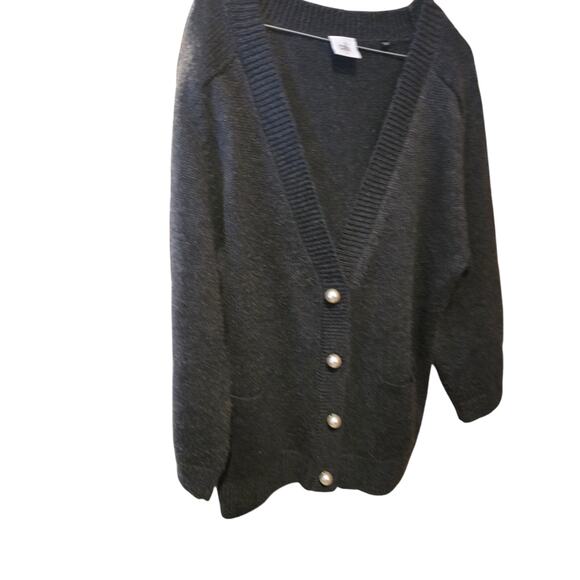 CAbi Cardigan Sweater Dark Gray Snap Front S Womens Warm Beaded Front Art Deco - Picture 2 of 6